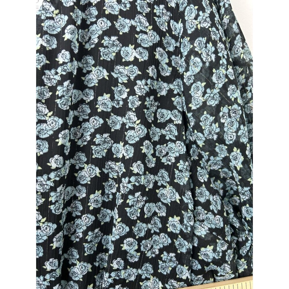 Torrid 2X Mini Lurex Chiffon Tiered Dress Floral Green Long Sleeve Pockets NWT - Picture 16 of 16